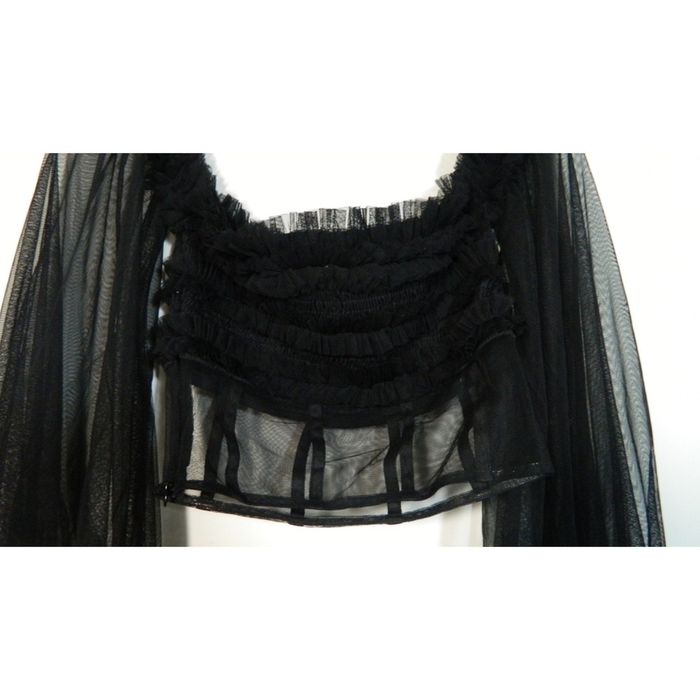 Lace and Beads Black Lace Tulle BUSTIER Side  Zipper Tulle Sleeve Sz 6 Whimsy - Picture 7 of 7